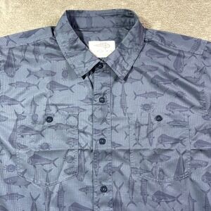 Reel Life Fishing Short Sleeve Button Down‎ Shirt Fish Print Men's Large Blue